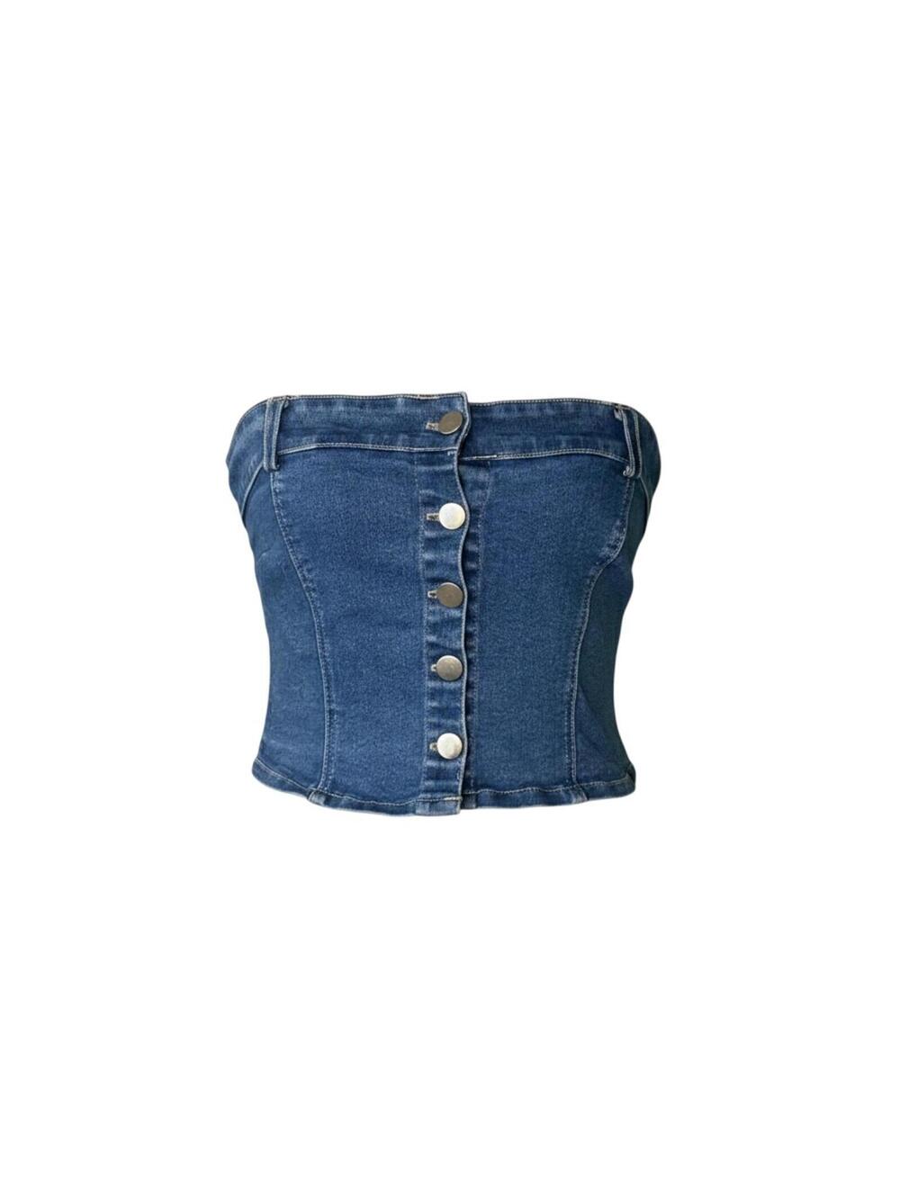 Haute Monde Strapless Denim Corset Top Button Front Bustier